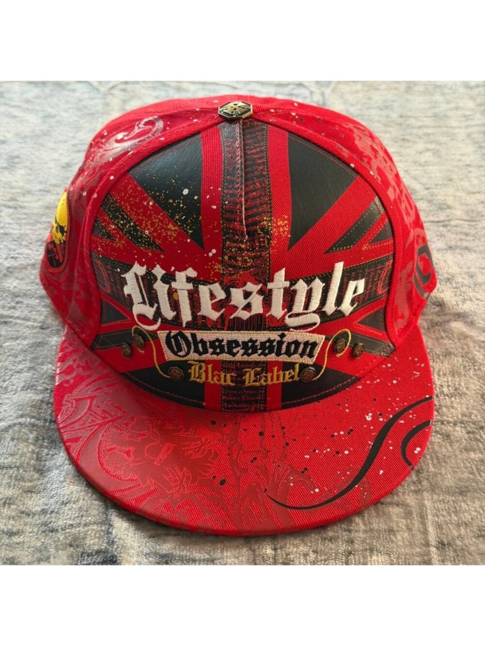 Blac Label Lifestyle Obsession Trucker Hat Men's OS Red Snapback 1968 Skull